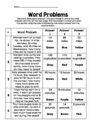 Color By Number Word Problems Word Problems Number Words Problem