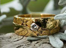 Alaskan Gold Nugget Diamond Wedding Band Gold Nugget Jewelry Gold Nugget Ring Diamond Wedding Bands