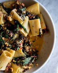 Spicy Paccheri With Sausage Greens A Cold Weather Pasta Recipe That Will Be Perfect All Season Long The Original Dish Pasta Recipes Spicy Recipes Recipes