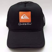 Quiksilver Waterman Collection Trucker Hat Orange Logo Adjustable Snapback Black Trucker Hat Orange Logo Hats