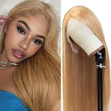 Silky Straight Blonde Lace Front Wigs Human Hair Wigs Pre Plucked Honry  Blonde #27 Color Brazilian Virgin Hair Wigs For Women Glueless Lace Frontal  Wigs For Women (18 Inch #27 Lace Front