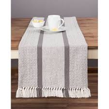 Sticky Toffee Cotton Woven Table Runner With Fringe Traditional Diamond Gray 14 In X 72 In Walmart Com In 2020 Crochet Table Runner Pattern Durable Table Farmhouse Table Runners