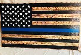 Handmade Rustic American Flag Wooden Thin Blue Line Charred Burnt Rustic American Flag American Flag Wood Wooden American Flag