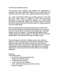 A typical 5 paragraph narrative essay has one introduction, three main body, and one conclusion paragraph. Personal Narrative Essay My Life Off After Asta Edu Au