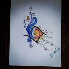 Colored Version Of The Horoscope Tattoo Gemini With The Sun And Moon Gemini Tattoo Sun Tattoo Sister Tattoos