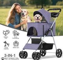 MoNiBloom 4 Wheel Foldable Dog Pet Stroller with Cup Holder, Plaid