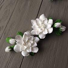Beach Wedding White Gardenia On Alligator Clip Hair Clip Etsy Polymer Clay Flowers Polymer Clay Crafts White Gardenia
