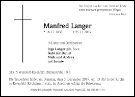 Traueranzeigen von Manfred Langer
