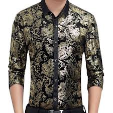 Black And Gold Dress Shirt Mens Gold Black Baroque Social Club Shirt Luxury Velvet Shirt Men Long Sleeve Chemise Homme Party Prom Shirt Vestido Social Review Club Shirts Shirts Casual Shirts