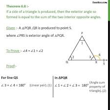 Theorem 6 8 If Side Of Triangle Is Produced Then The Exterior Angle So Formed Jpg Exterior Angles Theorems Interior And Exterior Angles