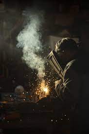 Welding At Home Welder Welding Steel Tube At Home Basement Workshop Environmental Portraits Industrial Photography Welding
