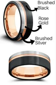 Black And Rose Gold Mens Wedding Band Tungsten Mens Tungsten Wedding Ring Modern Design With Three Tone Colors Black S Moissanite Engagement Ring White Gold Black Gold Jewelry Mens Wedding Rings Tungsten