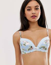 B By Ted Baker Harmony floral print plunge bra in blue