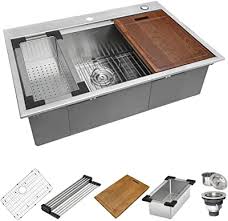 This workstation sink from ruvati's roma series converts your kitchen sink into a full functional workstation. Ruvati 33 X 22 Inch Workstation Ledge Drop In Tight Radius 16 Gauge Stainless Steel Kitchen Sink Single Bowl Rvh8003 Amazon Com