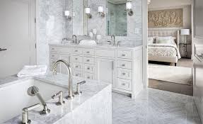 Marble floor medallions come in varied designs and you can choose one and incorporate it in your home. White And Gray Master Bathroom With Gay Marble Chevron Floor Transitional Bathroom