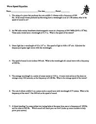 Wave speed equation practice problems answer key pdf , wave speed, frequency, & wavelength practice problems use the above formulas and information to help you solve the following problems. Calculating Wave Speed Worksheets Teaching Resources Tpt