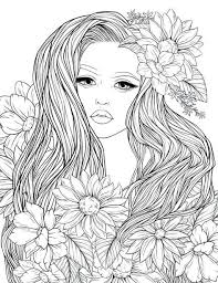 Adult Coloring Page Lady Flowers Digital Coloring Page Printable 8 5 X 11 Pdf People Coloring Pages Adult Coloring Pages Flower Coloring Pages