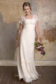 1950s Inspired Vintage Ivory Lace Cap Sleeve Empire Waist Sheath Wedding Dress
