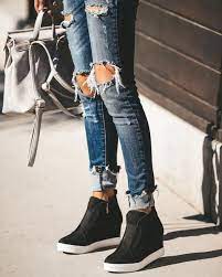 New In Town Faux Suede Wedge Sneaker Black 36 00 Wedges Outfit Wedge Sneakers Outfit Black Wedge Sneakers Outfit