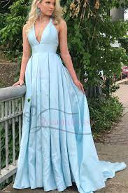 Halter Deep V Neck Light Sky Blue Long Prom Dress With Pockets Pagent Dresses Pageant Dresses Prom Dresses With Pockets