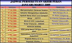 Menjalin keakraban (bisa curhat dan saling menolong serta menguatkan sesama teman dalam kesusahan). Tema Dan Jadwal Kebaktian