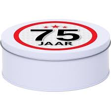 Wit Bewaarblik Opbergblik 18 Cm Met 75 Jaar Sticker Fun En Feest