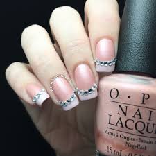 French Manicure With Rhinestones Nail Art Polished Inka