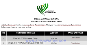 Jawatan kosong ini telah dibuka kepada seluruh rakyat ma. Jawatan Kosong Di Jabatan Pertanian Malaysia Appjawatan Malaysia