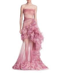 Marchesa Strapless Ombre Tulle Peplum Gown Bergdorf Goodman