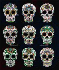 Mexican sugar skulls with floral pattern background. Mexican Sugar Skulls With Floral Pattern Set Mexican Sugar Skulls Sugar Skull Images Sugar Skull Drawing