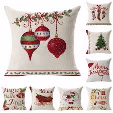 Christmas Cotton Linen Pillow Case Throw Waist Cushion Cover Sofa Home Decor Uu Xmas Pillows Christmas Pillow Christmas Linen