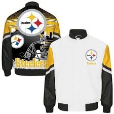 This black and yellow leather bomber jacket has the steelers logo with the word pittsburgh on the left breast and a larger image of the logo with steelers across the back. Pin On Pittsburgh Steelers More