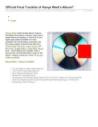 We did not find results for: Empowernetworkcom Official Finaltracklistofkanyewestsalbum By Orville Honiwell Via Slideshare Kanye West Album Yeezus Kanye