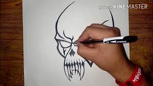 Skull drawing by ha young lee. How To Draw A Cool Tribal Skull Tattoo Easy Method Madmaxx Production Youtube