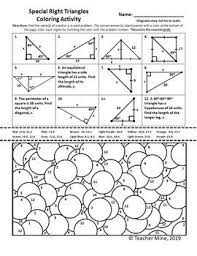 Solving special right triangles means finding the missing lengths of the sides. Special Right Triangles Coloring Activity By Teacher Mine Teachers Pay Teachers Color Activities Special Right Triangle Right Triangle