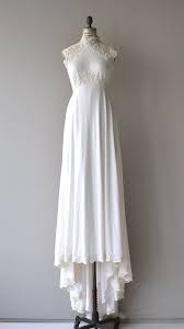 Vintage 1970s White Wedding Gown In Very Comfortable Jersey Knit With High Lace Neckline And Shoulders 1970s Wedding Dress Empire Wedding Dress Bridal Couture