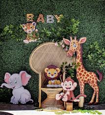 And you definitely won't go wrong with these backdrops. Safari Themed Baby Shower Decoration Hashtag Cutouts