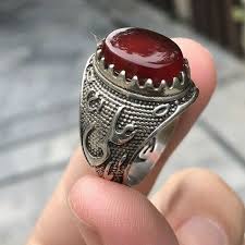 Ya Ali A S Red Aqeeq Yemeni Aqeeq Agate 925 Sterling Silver Sufi Men Ring Ebay Rings For Men Rings 925 Sterling Silver