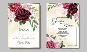 Elegant Wedding Invitation Card Template With Maroon Floral And Leaves In 2021 Wedding Invitation Cards Elegant Wedding Invitation Card Wedding Invitation Card Template
