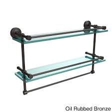 Highly practical bathroom shelf with a towel rack beneath. Waverly Place 22 Inch Gallery Double Glass Shelf With Towel Bar 22 Overstock 10391590