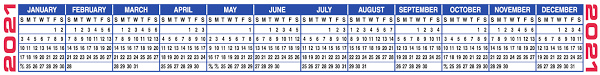 This yearly calendar is available in a horizontal layout. Free Printable 2021 Calendars 2021 Calendar Strips