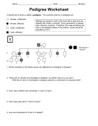 This worksheet looks at pedigrees in families with albinism. Pedigree Worksheet