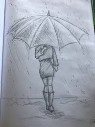 Meisje In De Regen Met Een Paraplu Art Drawings Simple Art Drawings Drawing Sketches