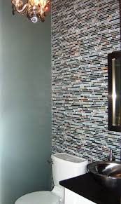 Powder Room With Mosaic Tile Accent Wall Powder Room Glass Tile Wall Tiles