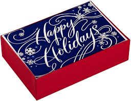 12ct merry birdhouse boxed christmas cards. Hallmark Boxed Holiday Cards Happy Holidays 40 Blue And Silver Cards With Envelopes Office Products Amazon Com