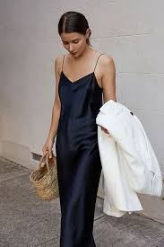 V Neck Silk Slip Dress Midi Navy Blue Silk Bias Dress Stretch Etsy Black Slip Dress Fashion Black Slip Ons