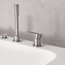 Faucets installed directly on the edge of the bathtub, such as grohe's eurostyle cosmopolitan, are generally very aesthetic. Grohe Lineare 3 Hole Single Lever Bath Mixer Tap With Shower Handset 19965001 Uk Bathrooms