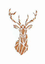 Diy Tete De Cerf Geometrique Papier Canson Blanc Coupe Et Fond Kraft Tete De Cerf Origami Pochoir Pour Animaux Cerf Geometrique
