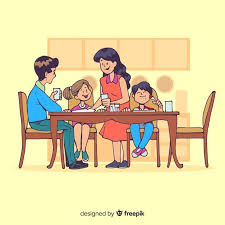 Download Cartoon Family Sitting Around Table Illustration For Free Family Cartoon Illustration Cartoon