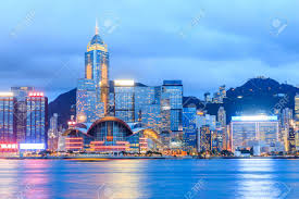 The hong kong skyline night has a dazzling effect as the city's light show after 8 pm floods the skyline with a symphony of lights in the victoria harbor. Hong Kong Skyline In Victoria Harbour Stock Photo Picture And Royalty Free Image Image 35603283